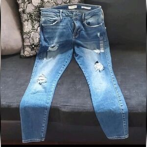 Guess Distressed Straight Leg Mid Rise Jeans